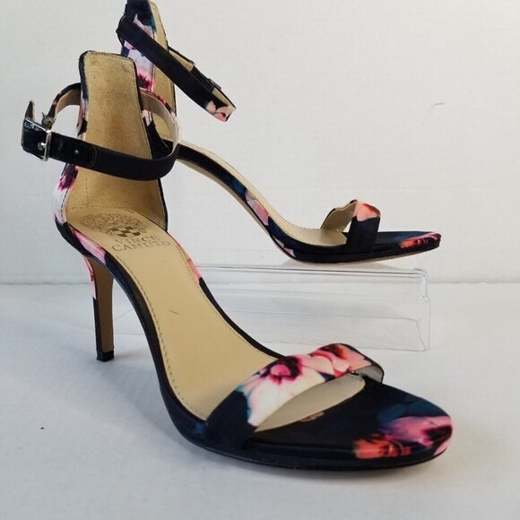 Vincent Camuto‎ Feminine All Over Floral Print Jesta Heel Peep Toe Sandals Sz 7 - Picture 1 of 15